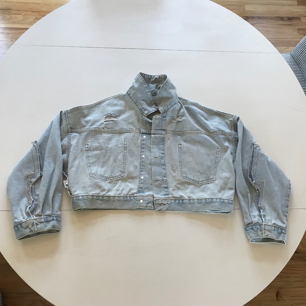 BLUE B. BUCKLE RHINESTONE FRINGE DENIM JACKET S/M LIGHT WASH CONCERT WESTERN - Picture 12 of 13